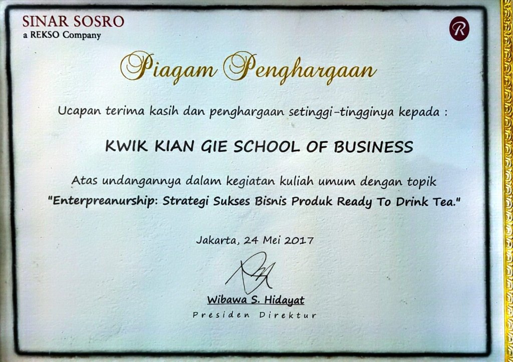 Piagam Penghargaan Sinar Sosro
